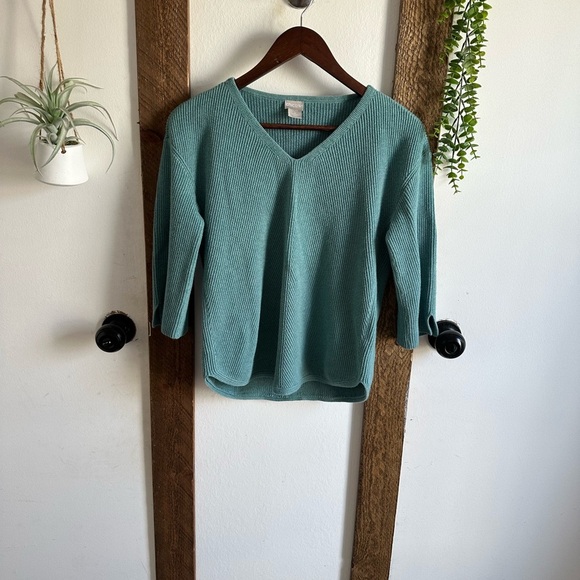 Chico's Sweater Women's Size 1 (Medium) V-Neck Ribbed 3/4 Sleeve V-Neck Teal - Picture 5 of 14